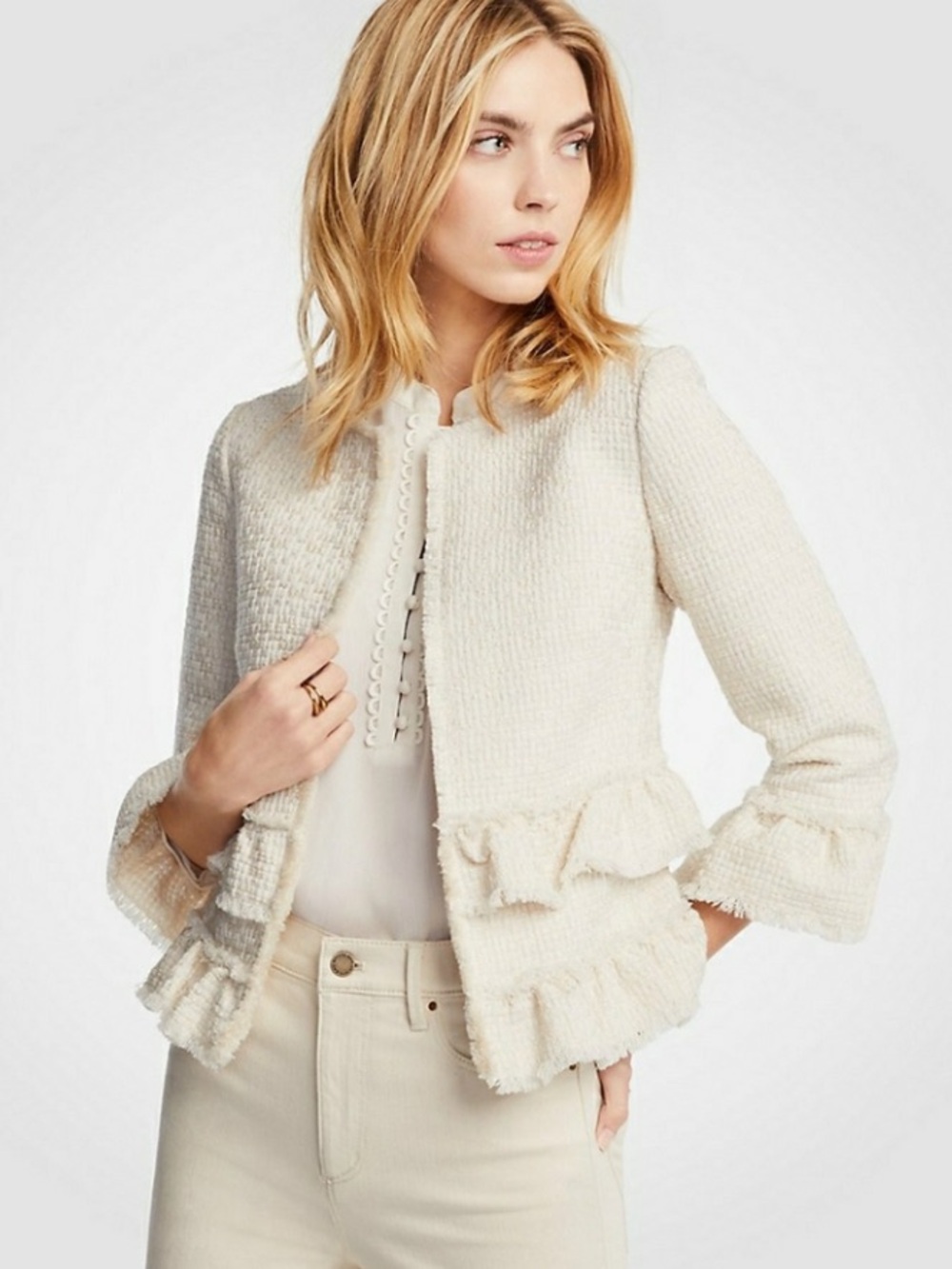 Ann Taylor Ruffle Tweed
Jacket Winter White